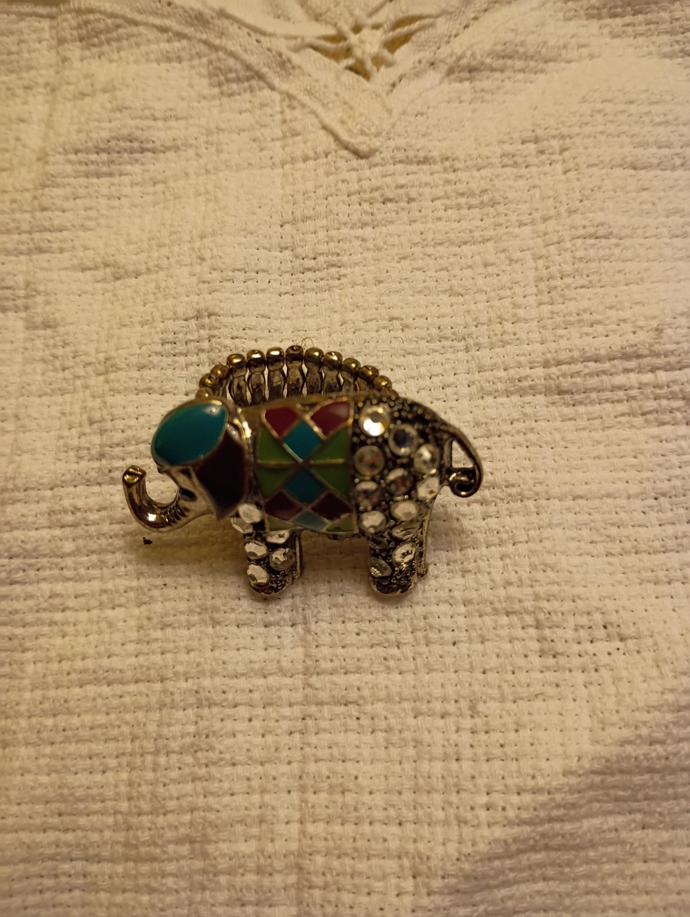 Elephant Stretch Ring, Colored Rhinestones Blue, Red, Green, Black, EUC